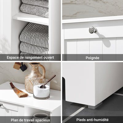 SoBuy BZR105-W Meuble Salle de Bain avec Panier à Linge et 3 Étagères – L60×P37×H86 cm, Charge 70 kg, MDF E1, Blanc