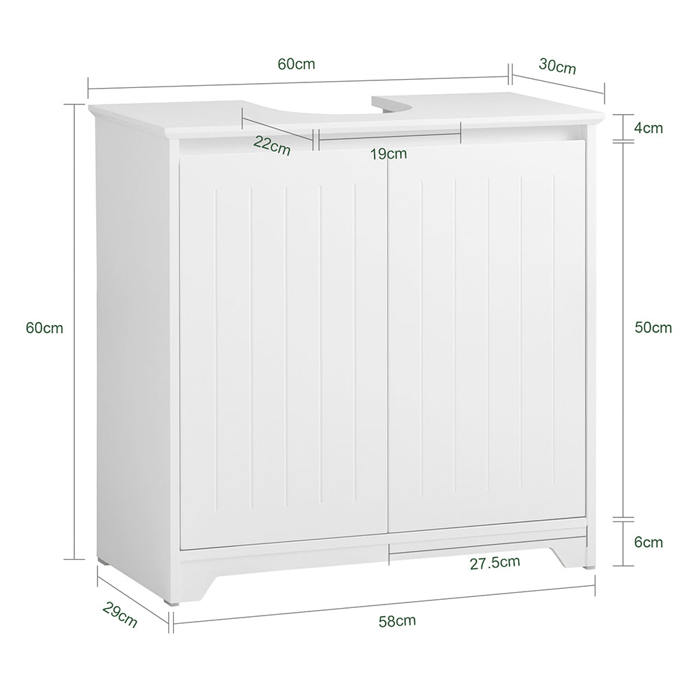 SoBuy BZR108-II-W Meuble sous Colonne Lavabo avec 2 Portes – 60×30×60 cm, Charge 30 kg, MDF E1, Blanc