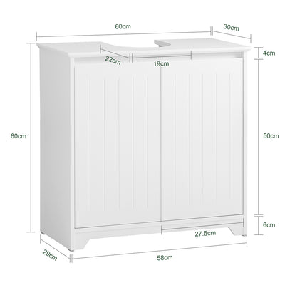 SoBuy BZR108-II-W Meuble sous Colonne Lavabo avec 2 Portes – 60×30×60 cm, Charge 30 kg, MDF E1, Blanc