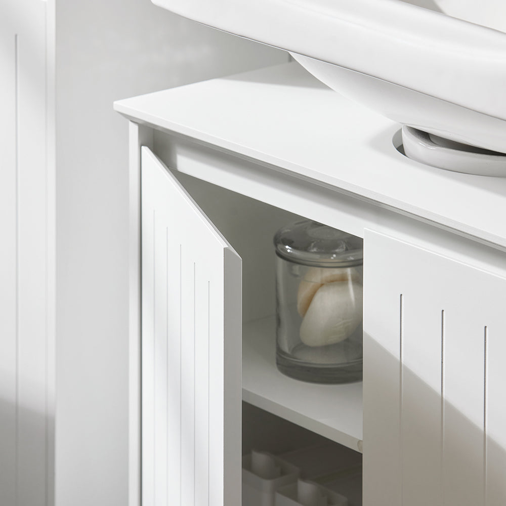 SoBuy BZR108-II-W Meuble sous Colonne Lavabo avec 2 Portes – 60×30×60 cm, Charge 30 kg, MDF E1, Blanc