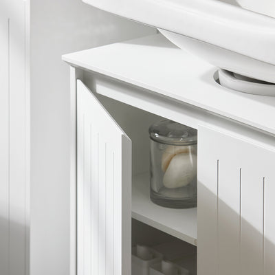 SoBuy BZR108-II-W Meuble sous Colonne Lavabo avec 2 Portes – 60×30×60 cm, Charge 30 kg, MDF E1, Blanc