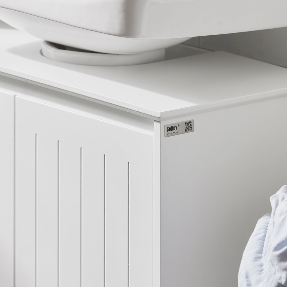 SoBuy BZR108-II-W Meuble sous Colonne Lavabo avec 2 Portes – 60×30×60 cm, Charge 30 kg, MDF E1, Blanc