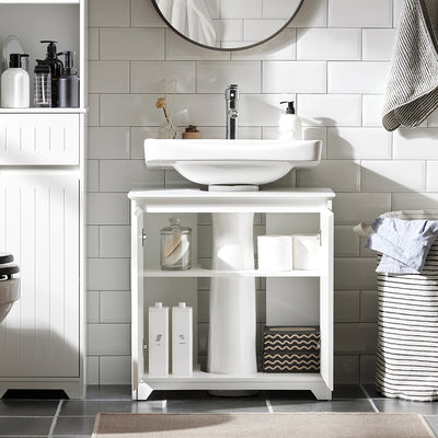 SoBuy BZR108-II-W Meuble sous Colonne Lavabo avec 2 Portes – 60×30×60 cm, Charge 30 kg, MDF E1, Blanc