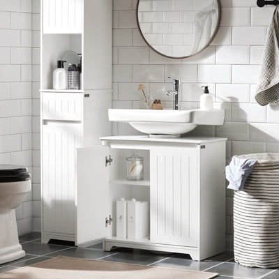SoBuy BZR108-II-W Meuble sous Colonne Lavabo avec 2 Portes – 60×30×60 cm, Charge 30 kg, MDF E1, Blanc