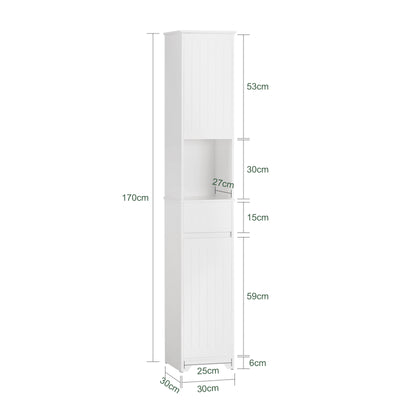 SoBuy BZR109-W Meuble Colonne Salle de Bain 170 cm Slim 30 cm 2 Portes Étagères Réglables Tiroir Anti-Basculement – Blanc