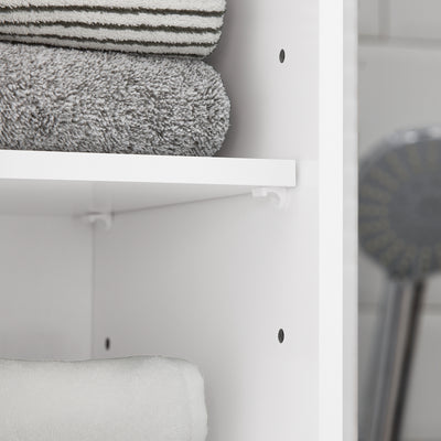 SoBuy BZR109-W Meuble Colonne Salle de Bain 170 cm Slim 30 cm 2 Portes Étagères Réglables Tiroir Anti-Basculement – Blanc
