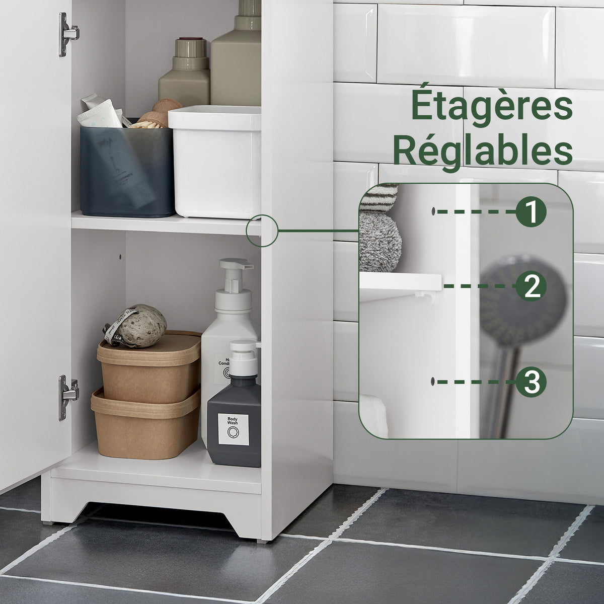 SoBuy BZR109-W Meuble Colonne Salle de Bain 170 cm Slim 30 cm 2 Portes Étagères Réglables Tiroir Anti-Basculement – Blanc