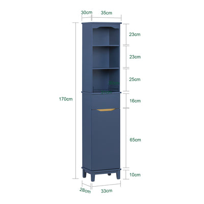 SoBuy BZR112-B Colonne Salle de Bain avec 3 Étagères et 1 Tiroir – L35×P30×H170 cm, Charge 40 kg, MDF E1, Bleu