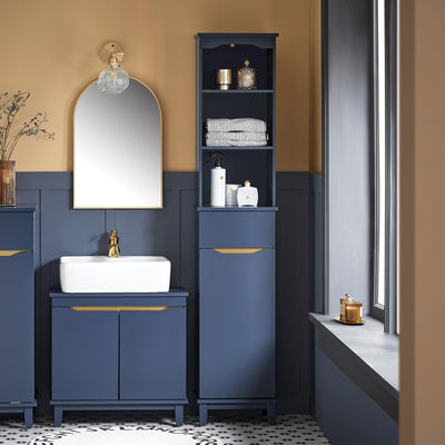 SoBuy BZR112-B Colonne Salle de Bain avec 3 Étagères et 1 Tiroir – L35×P30×H170 cm, Charge 40 kg, MDF E1, Bleu