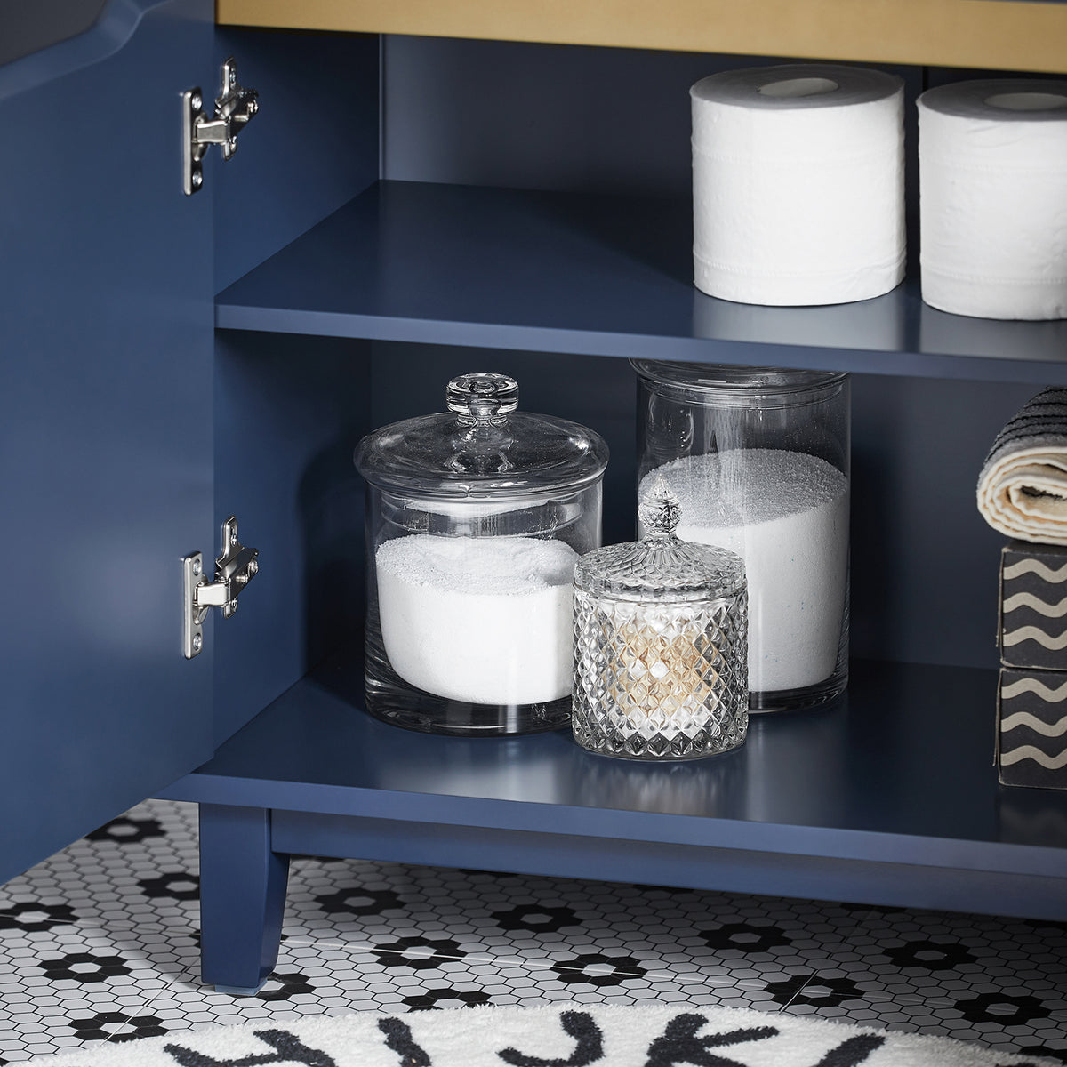 SoBuy BZR113-B Meuble sous-Lavabo Bleu Foncé 60 cm avec 2 Portes, Cloison et Pieds en Pin – Profondeur 30 cm, MDF E1, Charge 30 kg