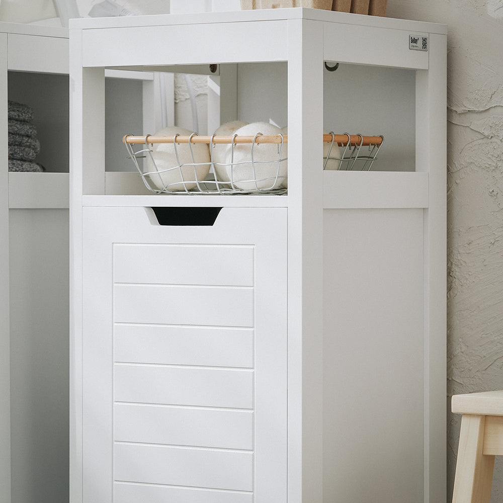 SoBuy BZR122-W Armoire à Linge avec Sac Abattant et Étagère Ouverte – L30×P30×H90 cm, Charge 15 kg, MDF, Blanc