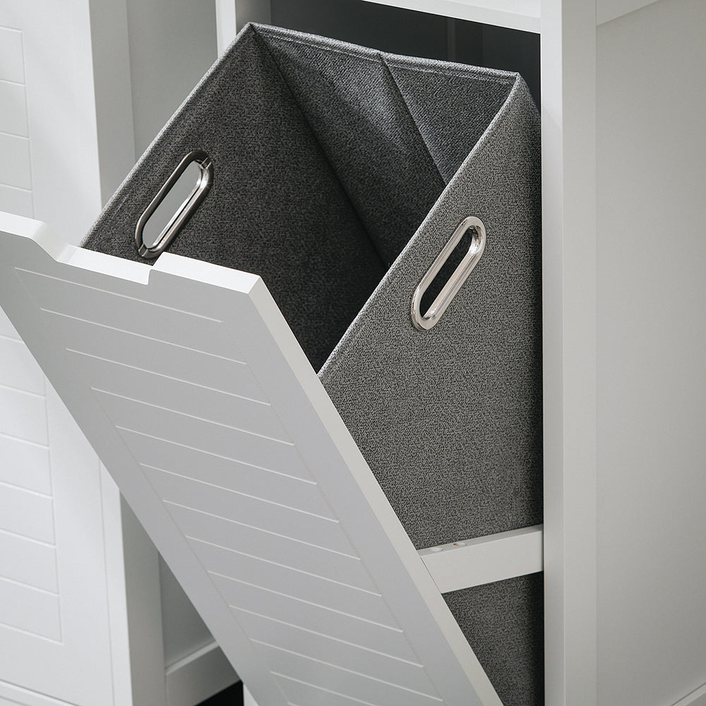 SoBuy BZR122-W Armoire à Linge avec Sac Abattant et Étagère Ouverte – L30×P30×H90 cm, Charge 15 kg, MDF, Blanc