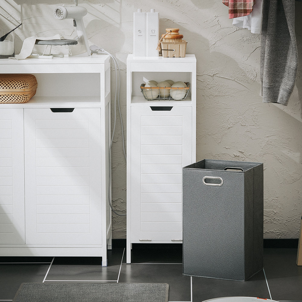 SoBuy BZR122-W Armoire à Linge avec Sac Abattant et Étagère Ouverte – L30×P30×H90 cm, Charge 15 kg, MDF, Blanc