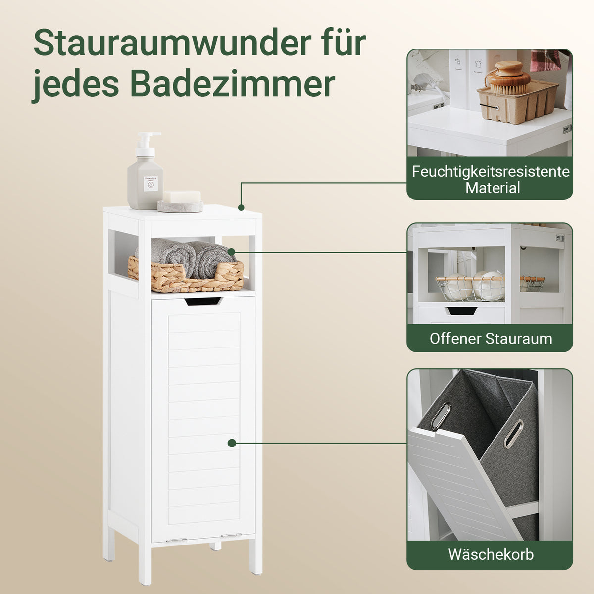SoBuy BZR122-W Armoire à Linge avec Sac Abattant et Étagère Ouverte – L30×P30×H90 cm, Charge 15 kg, MDF, Blanc