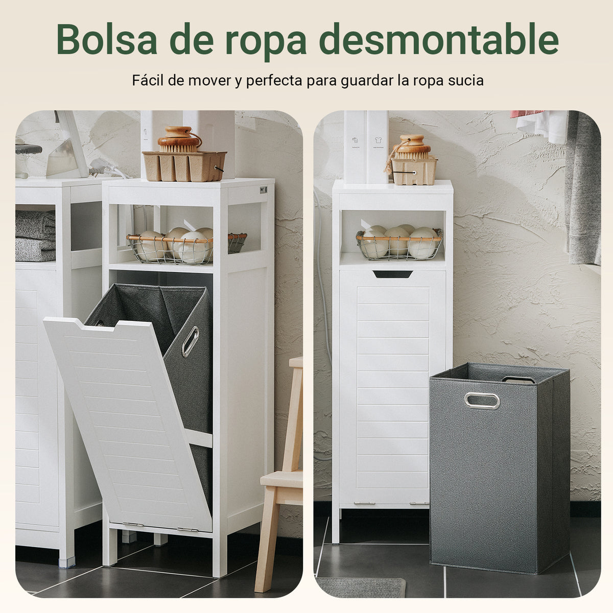 SoBuy BZR122-W Armoire à Linge avec Sac Abattant et Étagère Ouverte – L30×P30×H90 cm, Charge 15 kg, MDF, Blanc