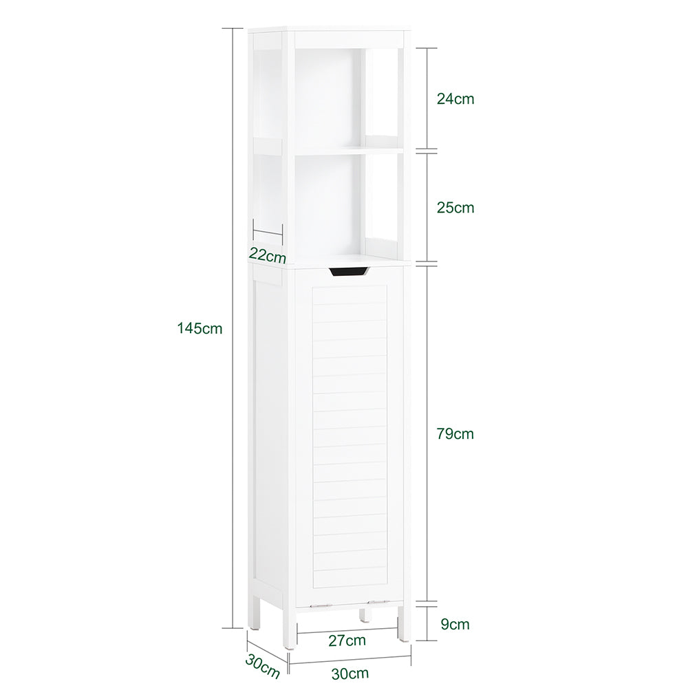 SoBuy BZR123-W Colonne Salle de Bain avec Panier à Linge Amovible et 2 Étagères Ouvertes – L30×P30×H145 cm, Charge 20 kg, MDF et Bambou, Blanc