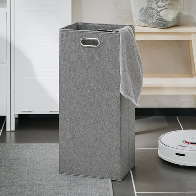 SoBuy BZR123-W Colonne Salle de Bain avec Panier à Linge Amovible et 2 Étagères Ouvertes – L30×P30×H145 cm, Charge 20 kg, MDF et Bambou, Blanc