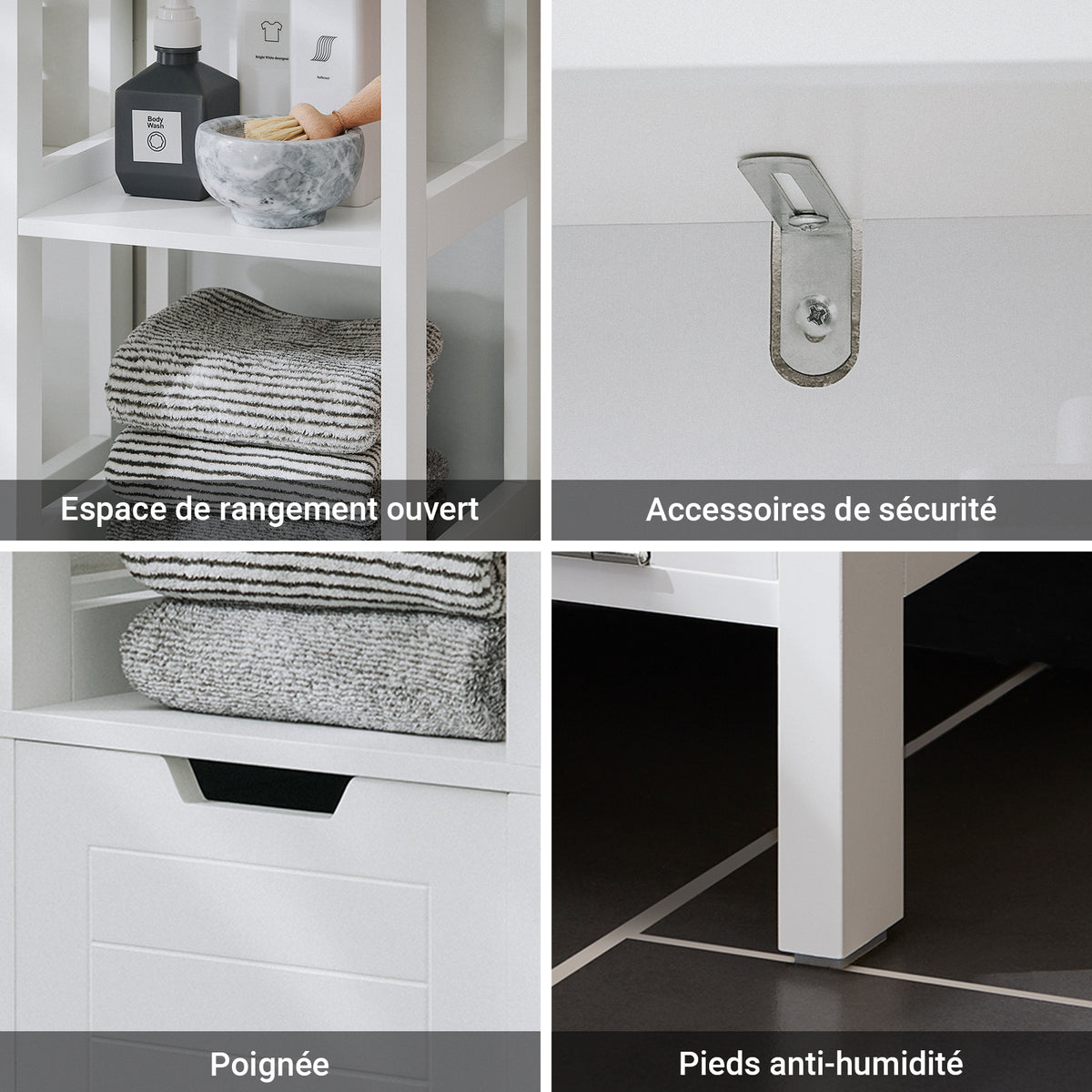 SoBuy BZR123-W Colonne Salle de Bain avec Panier à Linge Amovible et 2 Étagères Ouvertes – L30×P30×H145 cm, Charge 20 kg, MDF et Bambou, Blanc