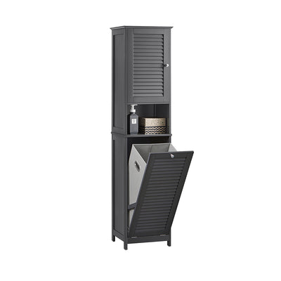 SoBuy BZR124-DG Meuble Colonne avec Panier à Linge – Armoire de Salle de Bain Rangement Étroit Étagère de Salle de Bain Petit