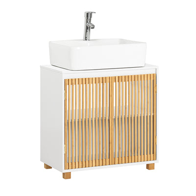SoBuy BZR125-W Meuble sous Lavabo de Salle de Bain, Meuble sous Vasque à 2 Portes en Bambou, Placard Armoire de Rangement Meu