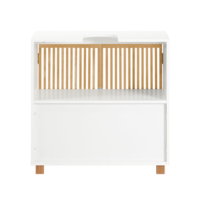 SoBuy BZR125-W Meuble sous Lavabo de Salle de Bain, Meuble sous Vasque à 2 Portes en Bambou, Placard Armoire de Rangement Meuble évier de Cuisine, L60 x P30 x H61 cm