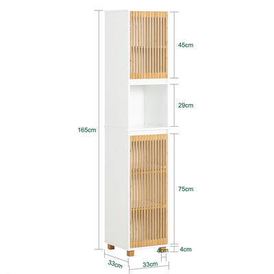SoBuy BZR127-W Colonne Salle de Bain Rangement Fonctionnel et Compact, Gain de Place, pour Salle de Bain et WC – L33×P33×H165 cm, Bambou, Blanc et Naturel