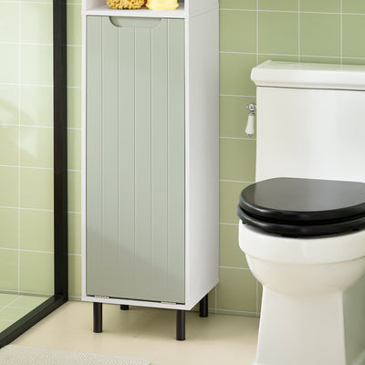 SoBuy BZR137-GR Colonne Salle de Bain Vert et Blanc 167 cm avec Sac à Linge Pliable, Porte, Étagère Réglable et Compartiment Ouvert – Pieds Métal, 30 cm de Profondeur