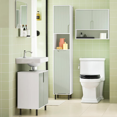 SoBuy BZR137-GR Colonne Salle de Bain Vert et Blanc 167 cm avec Sac à Linge Pliable, Porte, Étagère Réglable et Compartiment Ouvert – Pieds Métal, 30 cm de Profondeur