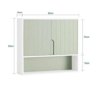 SoBuy BZR140-GR Armoire Murale Salle de Bain Vert et Blanc 60 cm avec 2 Portes, Étagères Réglables et Compartiment Ouvert – MDF E1