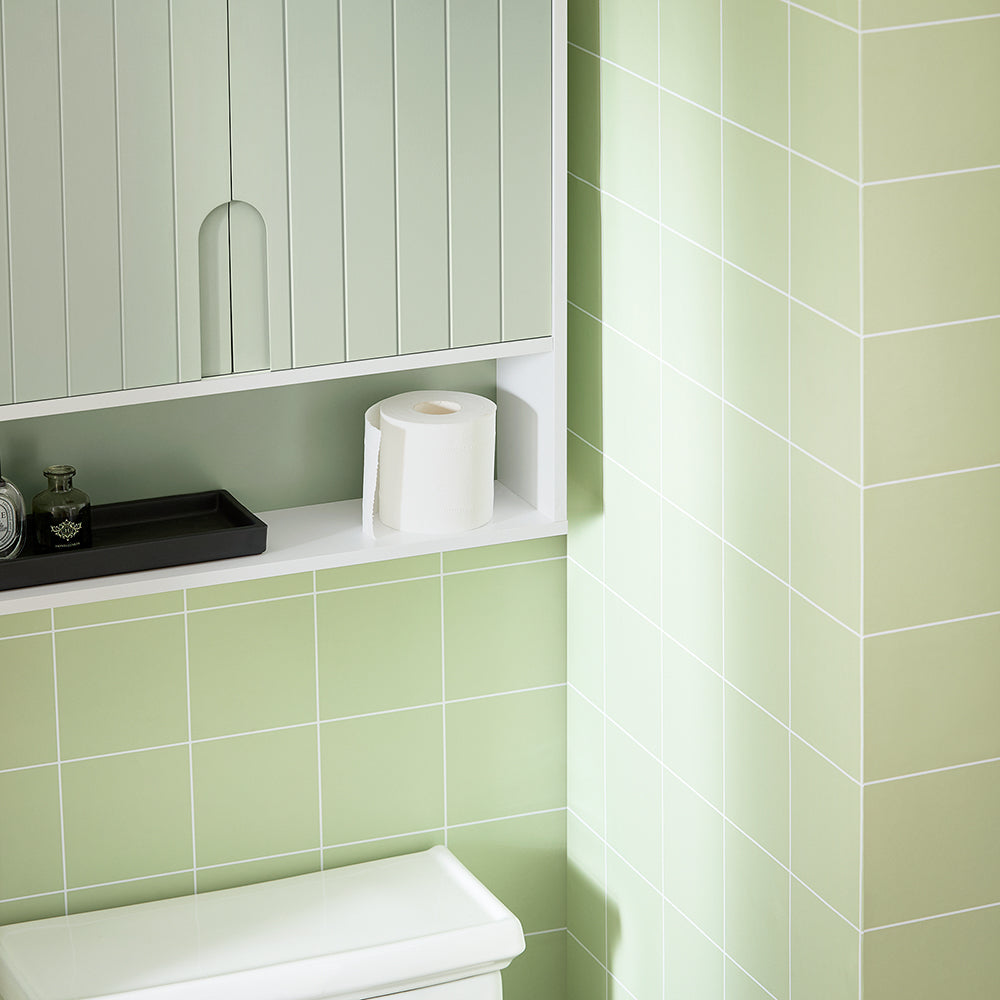 SoBuy BZR140-GR Armoire Murale Salle de Bain Vert et Blanc 60 cm avec 2 Portes, Étagères Réglables et Compartiment Ouvert – MDF E1