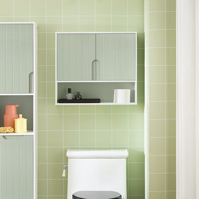 SoBuy BZR140-GR Armoire Murale Salle de Bain Vert et Blanc 60 cm avec 2 Portes, Étagères Réglables et Compartiment Ouvert – MDF E1
