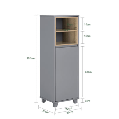SoBuy BZR146-DG Meuble Bas de Salle de Bain, Meuble Demi-Colonne sur Pied, Placard WC Étroit avec 1 Panier à Linge