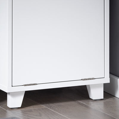 SoBuy BZR146-W Meuble Bas de Salle de Bain, Armoire de Rangement Salle de Bain, Meuble Demi-Colonne sur Pied, Placard WC Étroit avec 1 Panier à Linge, Blanc, 35x30x105cm