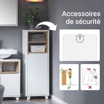 SoBuy BZR146-W Meuble Bas de Salle de Bain, Armoire de Rangement Salle de Bain, Meuble Demi-Colonne sur Pied, Placard WC Étroit avec 1 Panier à Linge, Blanc, 35x30x105cm