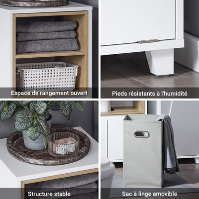 SoBuy BZR146-W Meuble Bas de Salle de Bain, Armoire de Rangement Salle de Bain, Meuble Demi-Colonne sur Pied, Placard WC Étroit avec 1 Panier à Linge, Blanc, 35x30x105cm