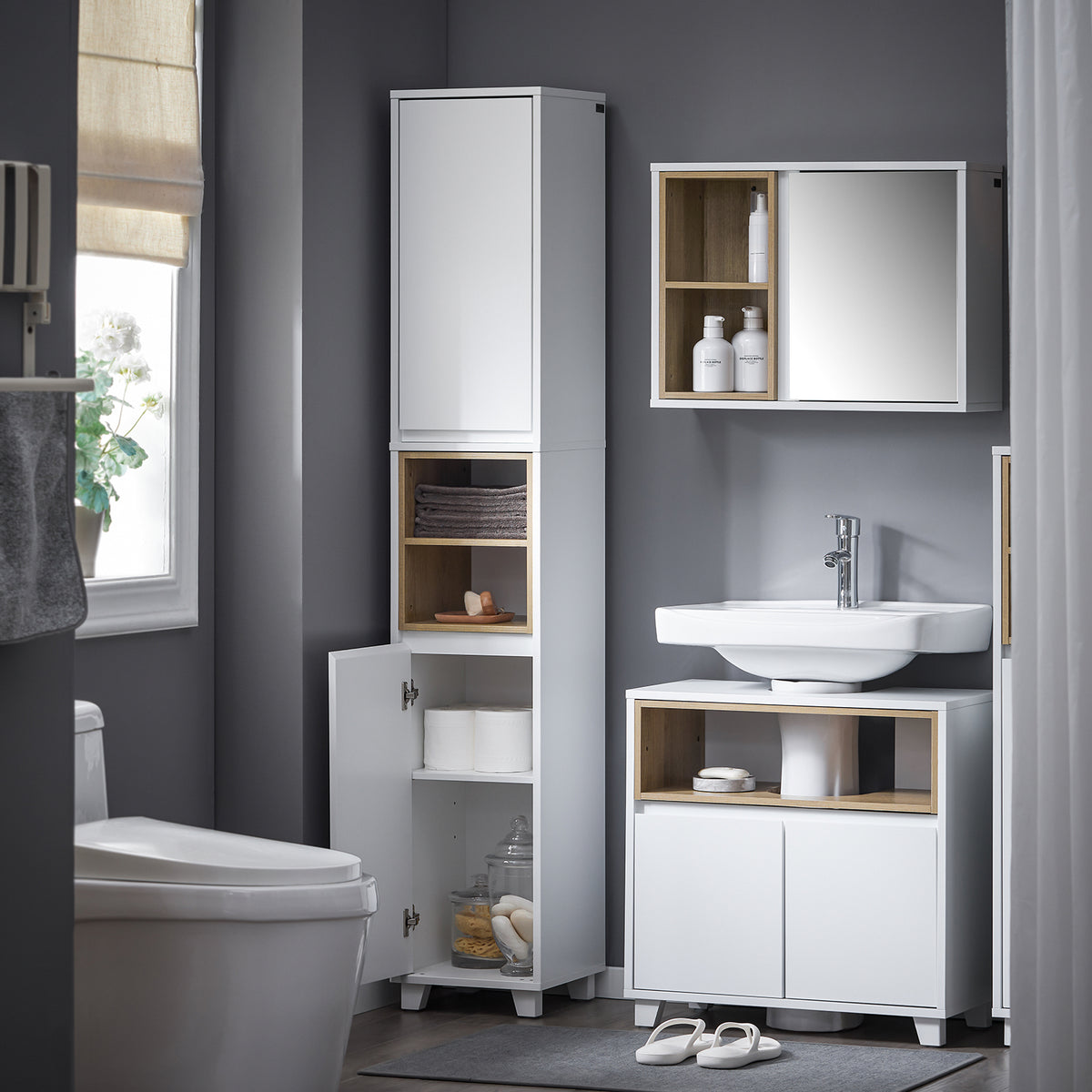 SoBuy BZR147-W Colonne de Salle de Bain 170 cm – Blanc
