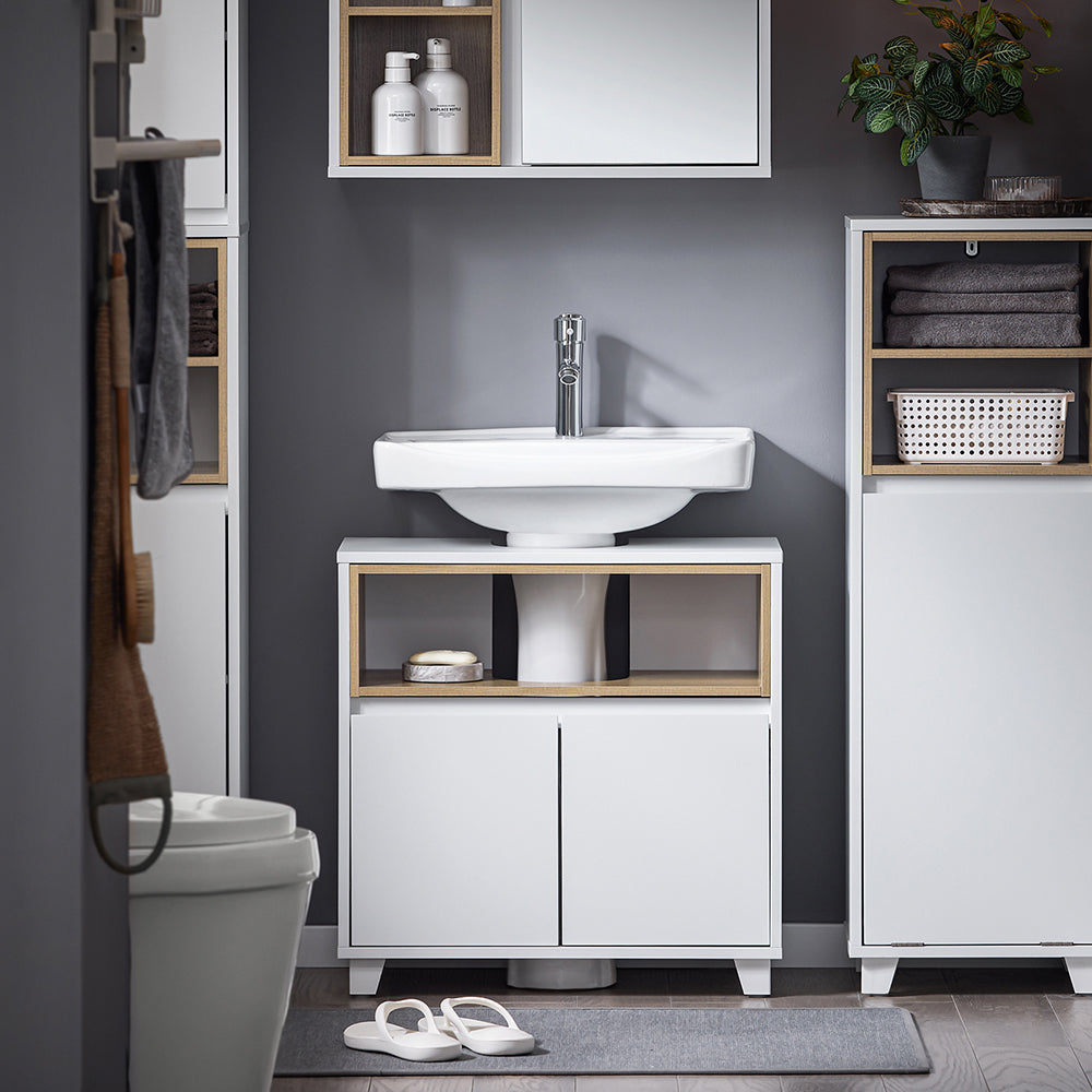 SoBuy BZR148-W Meuble Sous Lavabo de Salle de Bain, Meuble Sous Vasque à 2 Portes