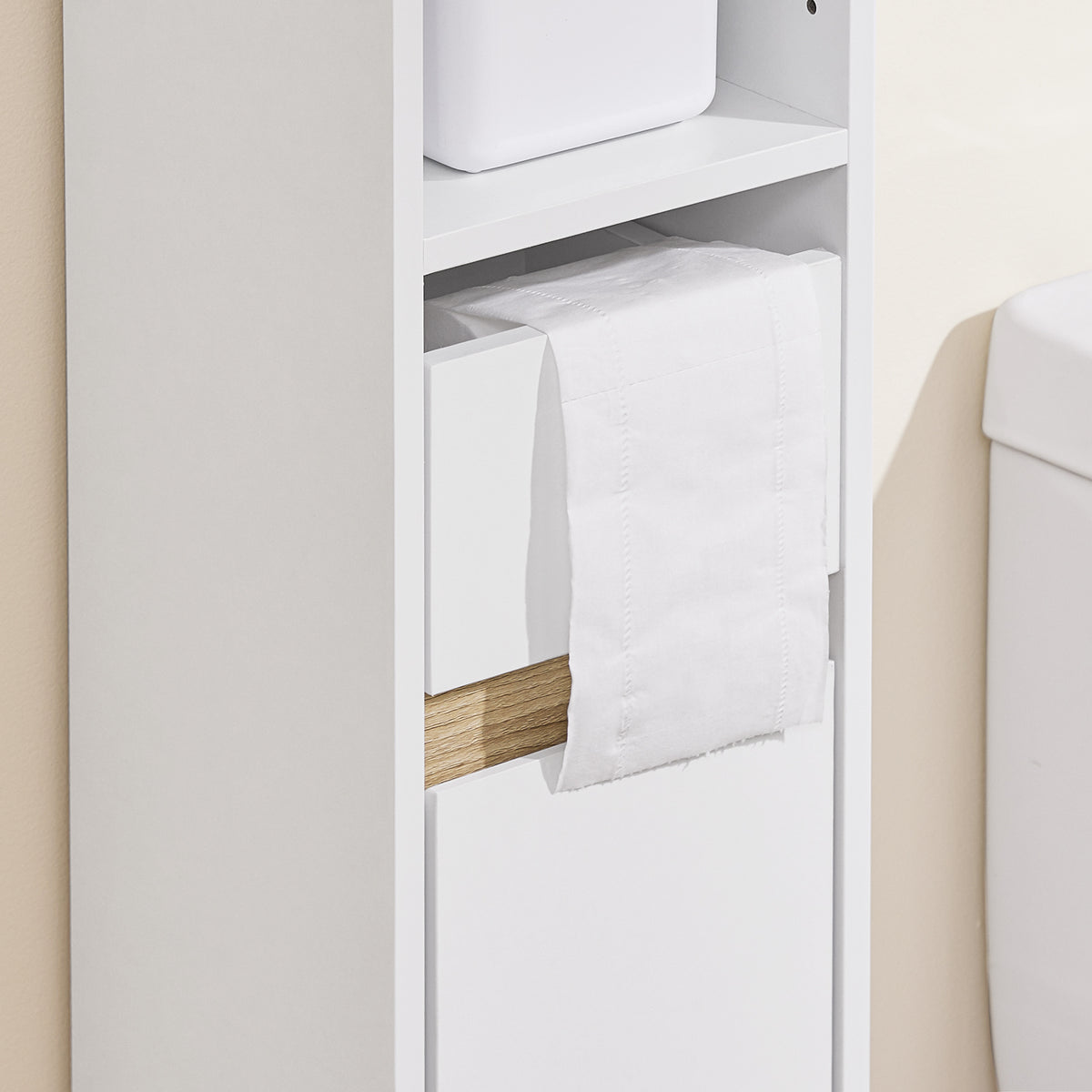 SoBuy BZR151-W Meuble de Salle de Bain Ultra-Étroit avec Étagère Réglable et Tiroir Repositionnable – L20×P20×H96 cm, Charge 30 kg, PB/MDF E1, Blanc