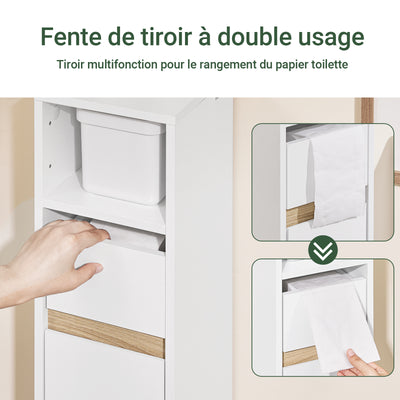 SoBuy BZR151-W Meuble de Salle de Bain Ultra-Étroit avec Étagère Réglable et Tiroir Repositionnable – L20×P20×H96 cm, Charge 30 kg, PB/MDF E1, Blanc