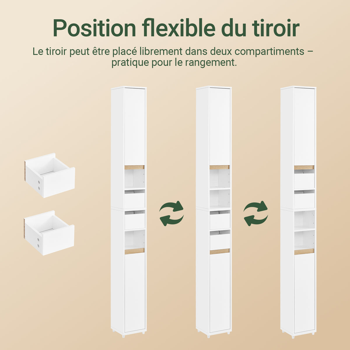 SoBuy BZR151-W Meuble de Salle de Bain Ultra-Étroit avec Étagère Réglable et Tiroir Repositionnable – L20×P20×H96 cm, Charge 30 kg, PB/MDF E1, Blanc