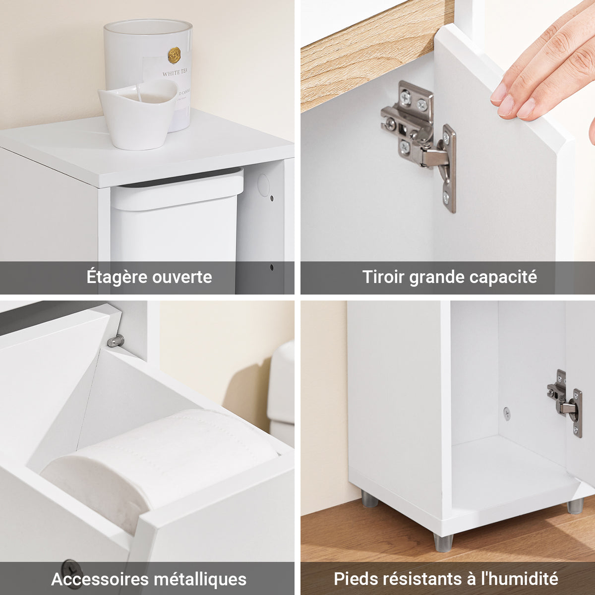 SoBuy BZR151-W Meuble de Salle de Bain Ultra-Étroit avec Étagère Réglable et Tiroir Repositionnable – L20×P20×H96 cm, Charge 30 kg, PB/MDF E1, Blanc