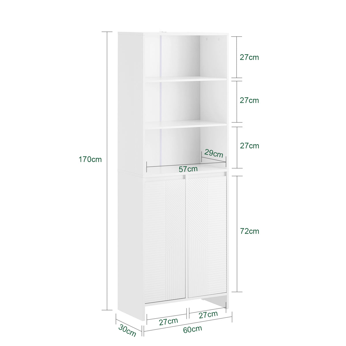SoBuy BZR155-W Meuble Colonne Salle de Bain avec Panier à Linge – Armoire Haute Étroit avec Portes et Étagères Ouvertes – Meuble Rangement WC Blanc 60x30x171cm
