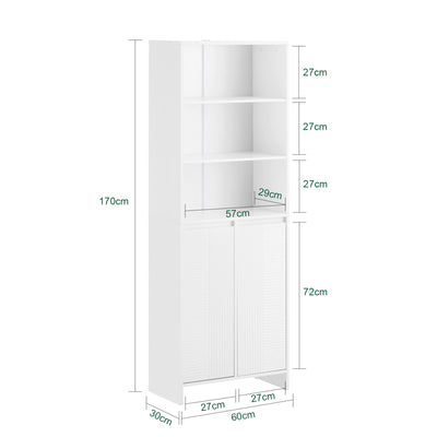 SoBuy BZR155-W Meuble Colonne Salle de Bain avec Panier à Linge – Armoire Haute Étroit avec Portes et Étagères Ouvertes – Meuble Rangement WC Blanc 60x30x171cm