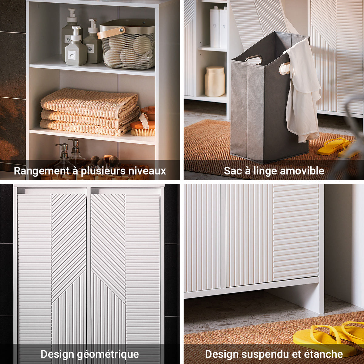 SoBuy BZR155-W Meuble Colonne Salle de Bain avec Panier à Linge – Armoire Haute Étroit avec Portes et Étagères Ouvertes – Meuble Rangement WC Blanc 60x30x171cm
