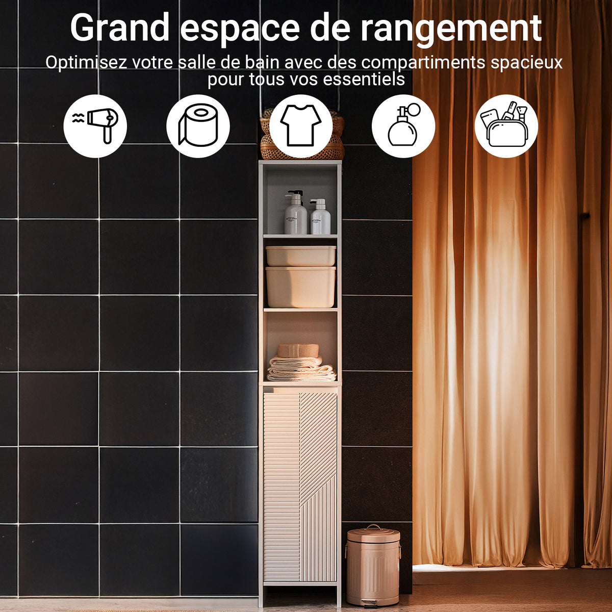 SoBuy BZR158-W Colonne Salle de Bain avec Panier à Linge et Étagères Réglables, Gain de Place, pour Salle de Bain et WC, Compact – L30×P30×H170 cm, MDF, Blanc