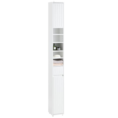 SoBuy BZR160-W Colonne Salle de Bain 20x180x20 cm, Petit Meuble Rangement WC, Meuble Salle de Bain avec Portes, Tiroir, Étagè