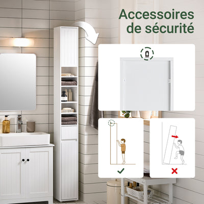 SoBuy BZR160-W Colonne Salle de Bain 20x180x20 cm, Petit Meuble Rangement WC, Meuble Salle de Bain avec Portes, Tiroir, Étagères, Armoire Haute Gain de Place