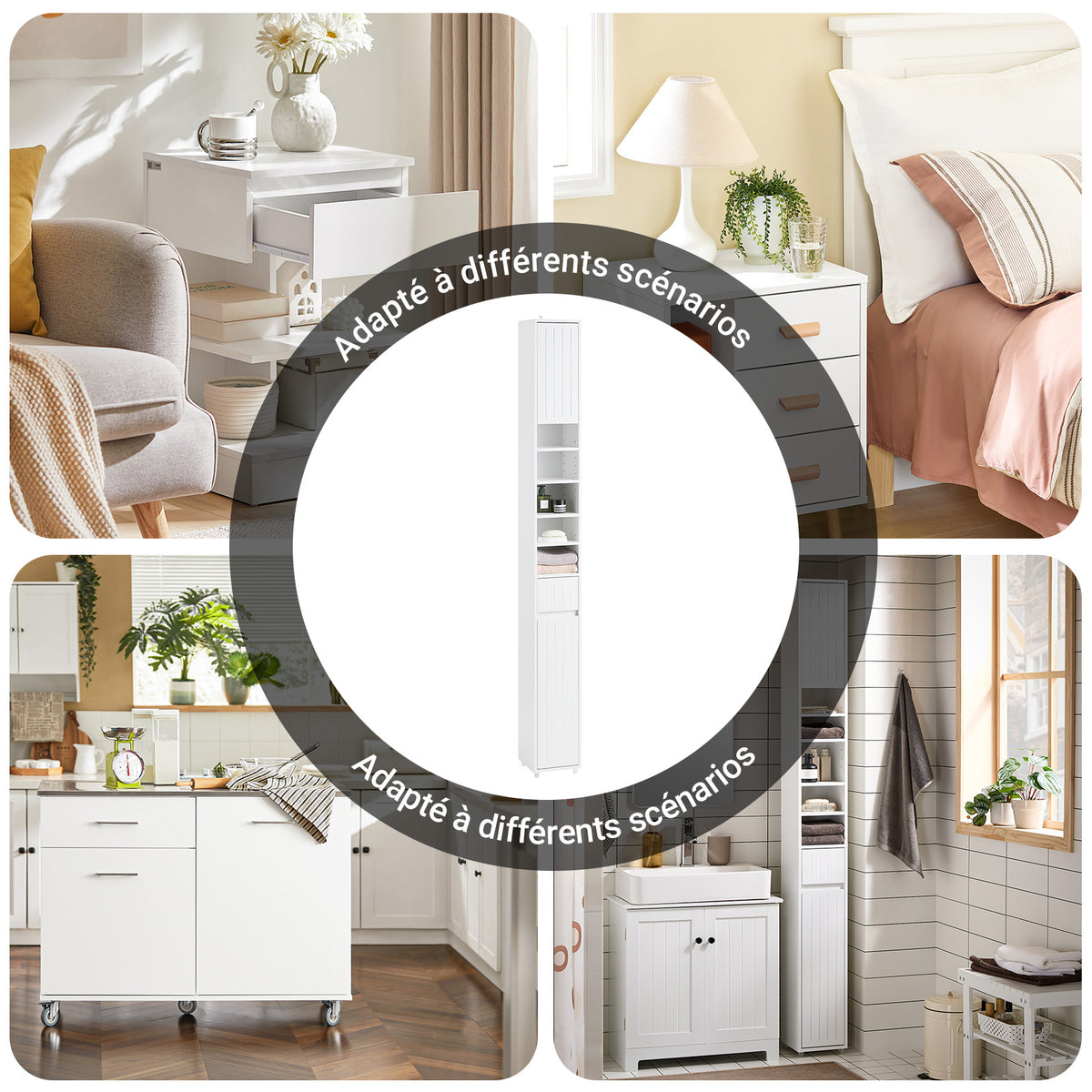 SoBuy BZR160-W Colonne Salle de Bain 20x180x20 cm, Petit Meuble Rangement WC, Meuble Salle de Bain avec Portes, Tiroir, Étagères, Armoire Haute Gain de Place