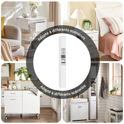 SoBuy BZR160-W Colonne Salle de Bain 20x180x20 cm, Petit Meuble Rangement WC, Meuble Salle de Bain avec Portes, Tiroir, Étagères, Armoire Haute Gain de Place