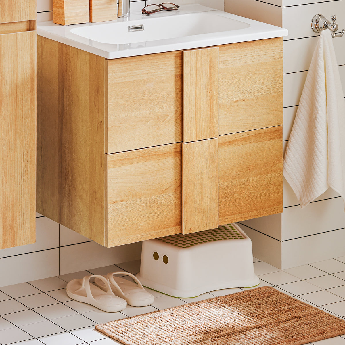 SoBuy BZR172-N Meuble sous Lavabo avec Deux tiroirs Meuble de Rangement  Meuble avec lavabo en céramique